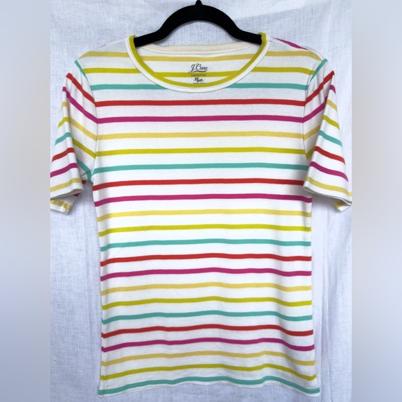 J. Crew Tops - J Crew Perfect Fit Knit Good Vibrant Striped T-shirt Women’s Medium 100% Cotton